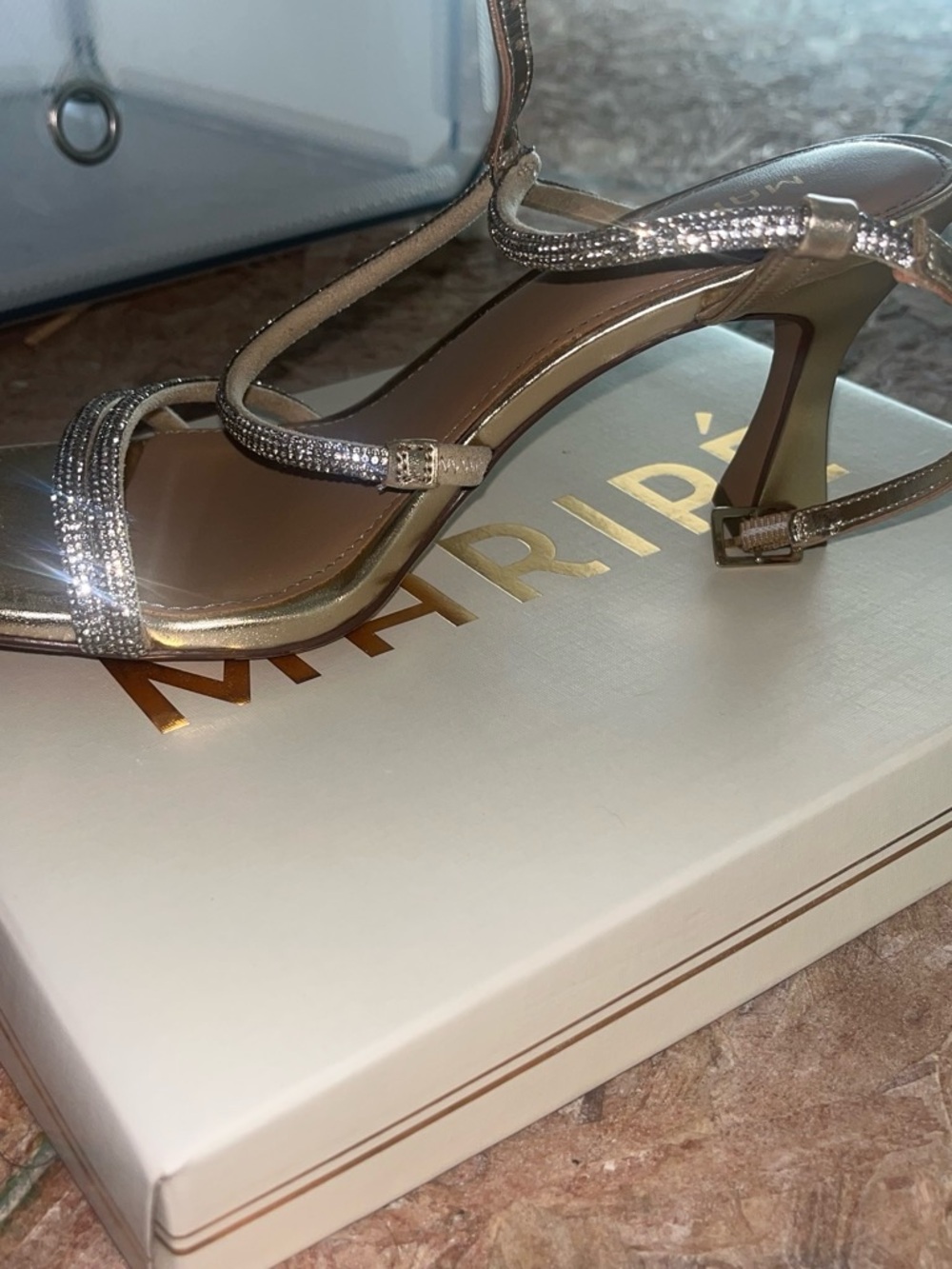 Maripe Crystal-Embellished Metallic Gold Strappy Sandals